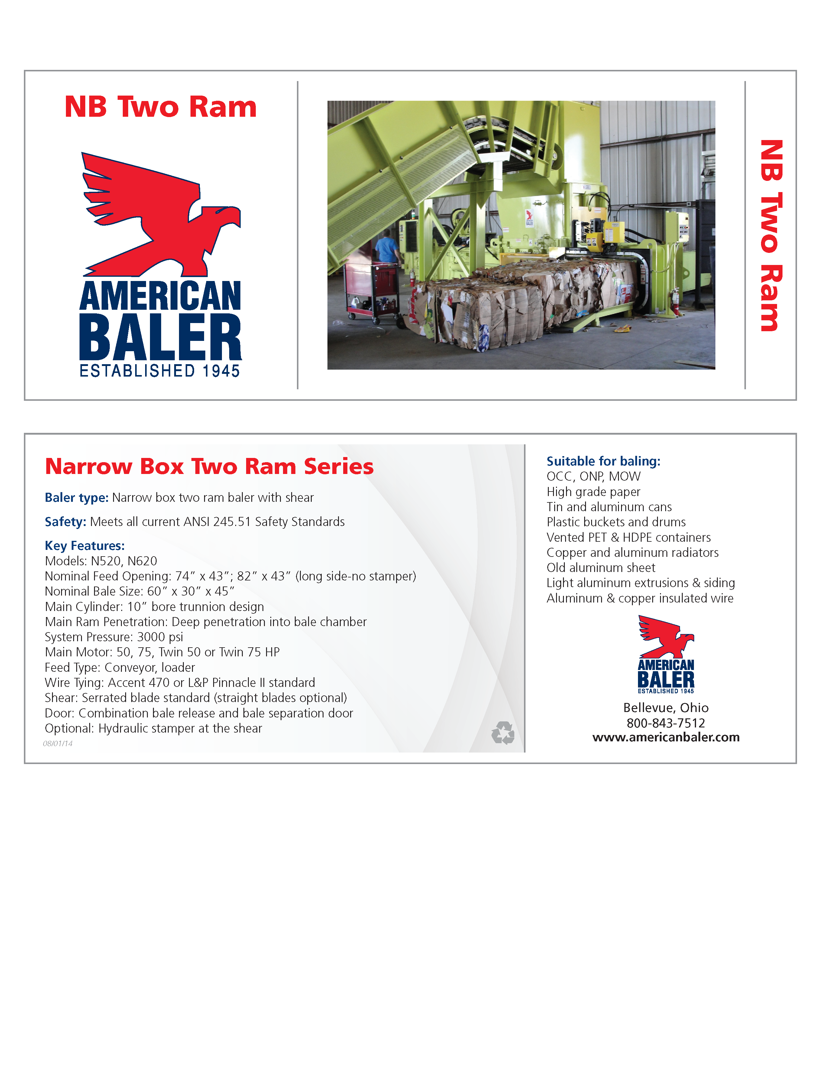 Conozca más de las compactadoras de la Serie NB Series Balers en el folleto de American Baler.